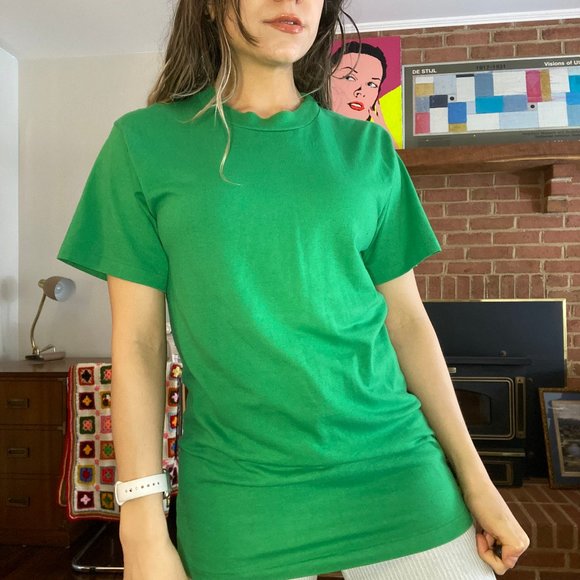 Vintage 90s Single Stitch ONEITA Blank Kelly Tee Slim Fit Unisex Solid P… - Picture 3 of 13